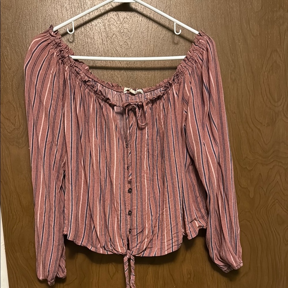 Rewind Striped Pink Off-Shoulder cropped Women's Top size L